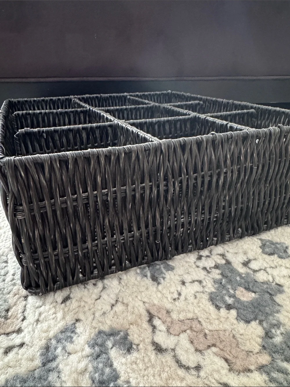 9 Compartment Section Divided Organization Shelf Dark Wicker